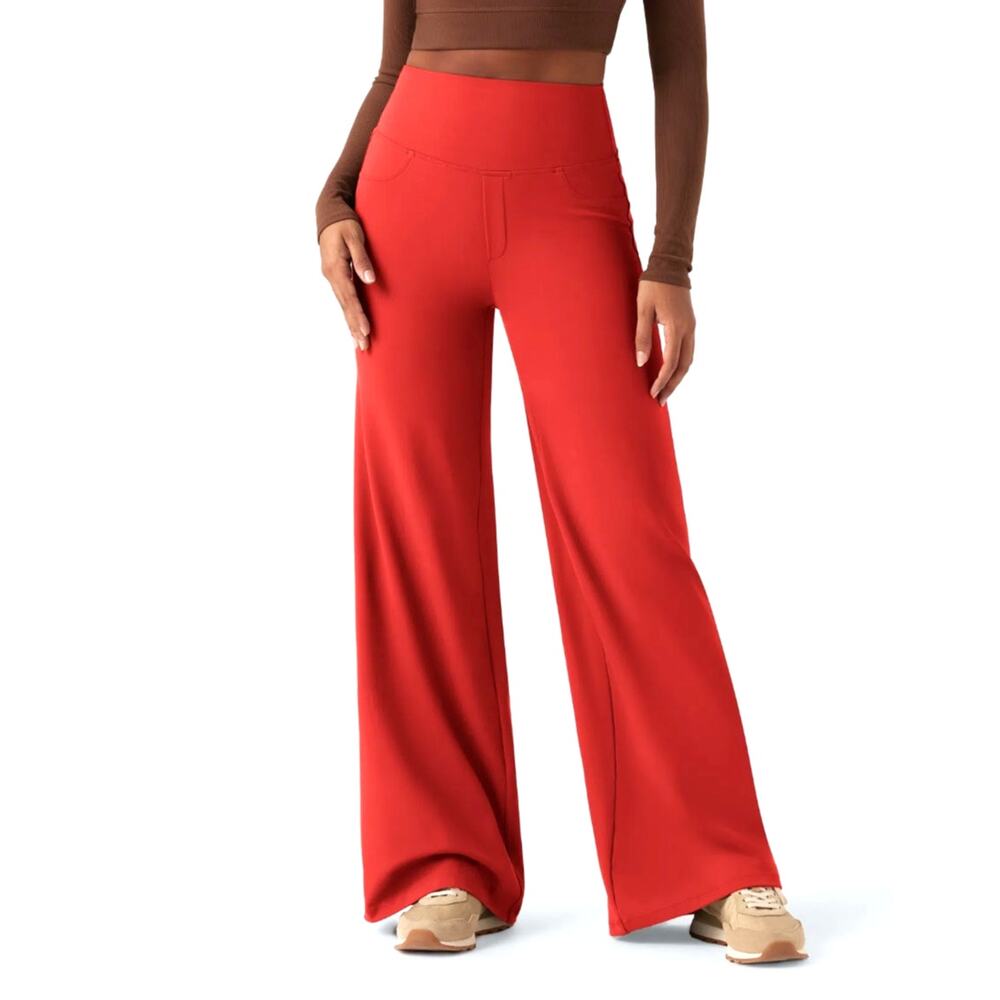 Halara Womens M Red Orange DayStretch High Waisted Wide Leg Yoga Pants NWT